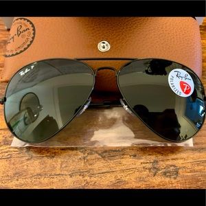 NIB Black Polarized Ray-ban Aviators- Large Frame